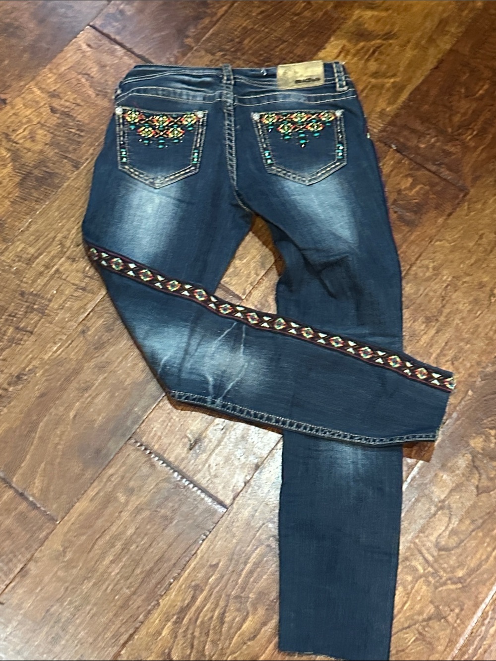 Grace Dark Blue Straight-Leg Jeans with Multicolor Embroidered Trim - Picture 10 of 10